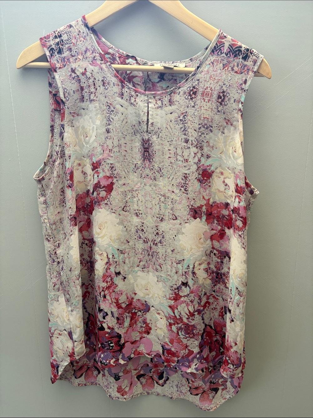 Roz & Ali Tank Top Womens Large Grey Floral Summer